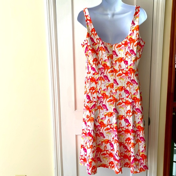 Pappagallo Cotton Flamingo Print Dress Sleeveless Womens 12  Pink Party Sundress - Picture 6 of 17